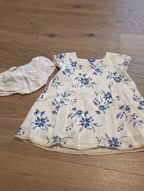 Pioppa Girls' White Dress with Blue Floral Print